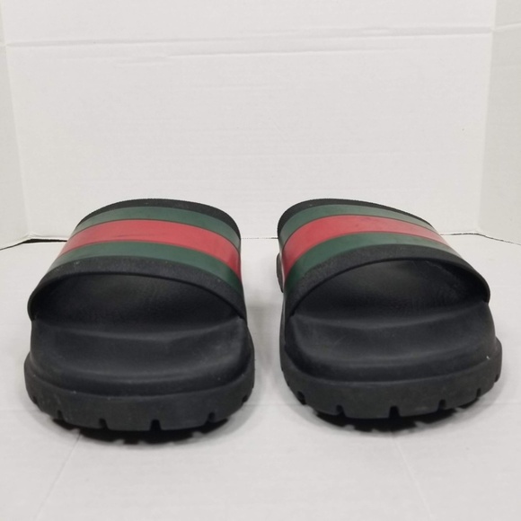 Mens Gucci Green Red Web Signature Stripe Slide Sandal Black Rubber Size 11 - Picture 10 of 16